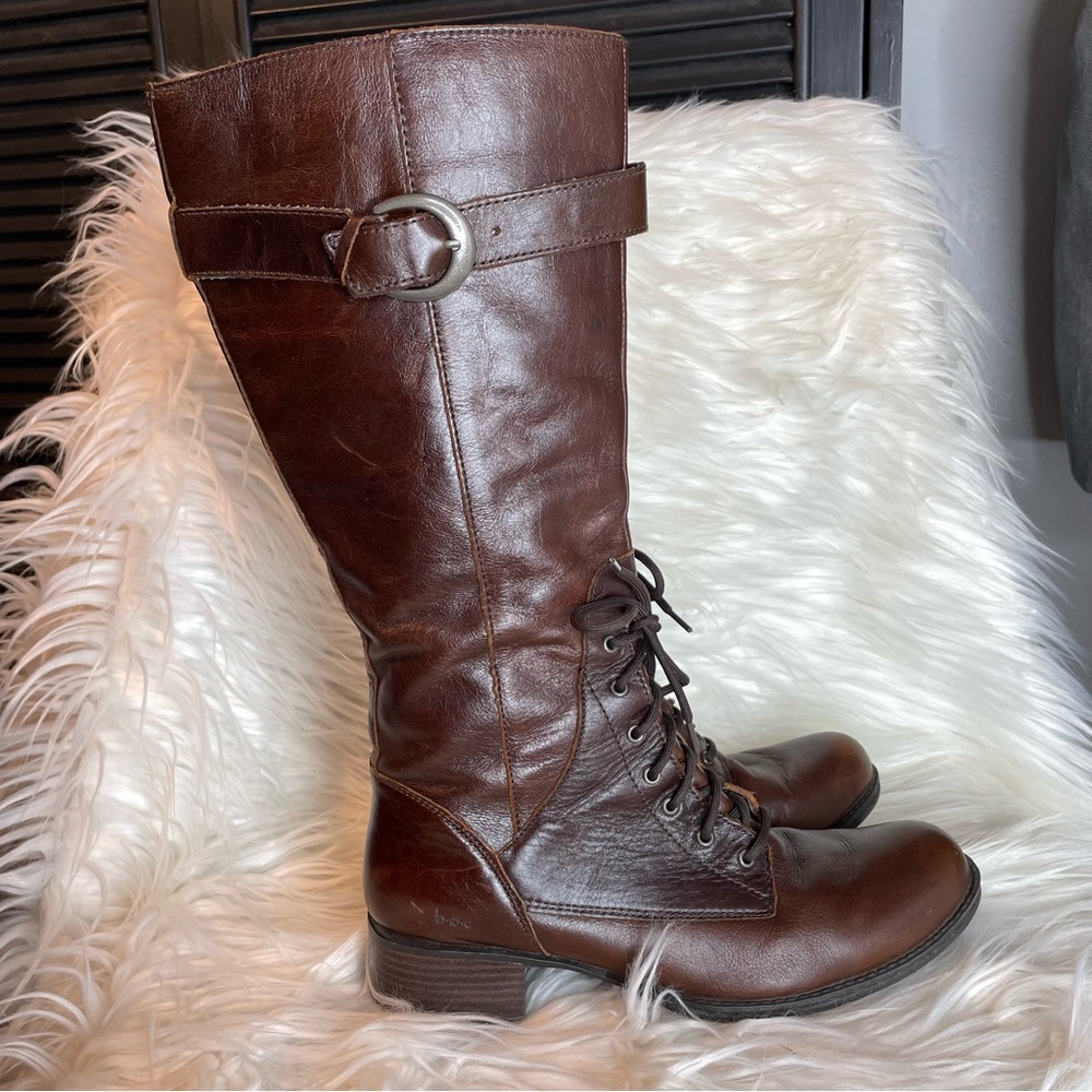 BOC Born Brown Leather Lace Up Tall Riding Boots 9